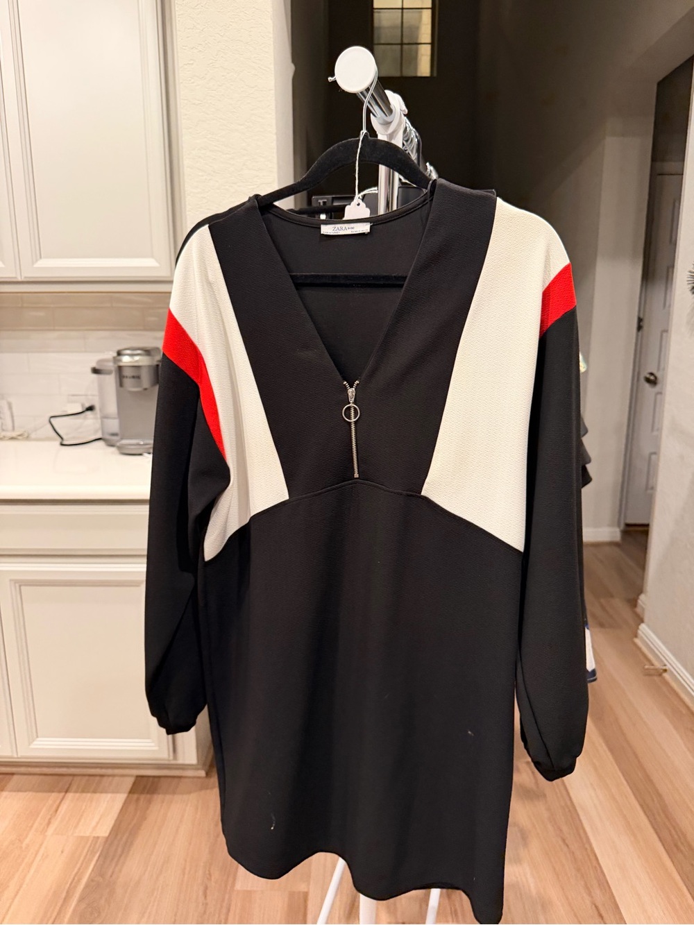 Zara Black, White & Red Zip-Front Colorblock Dress